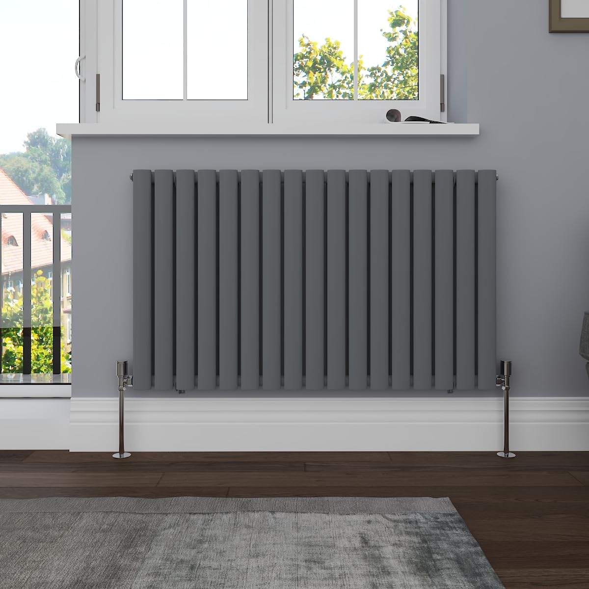NRG Horizontal 600x1003 Oval Column Designer Radiator Central Heating Double Panel Anthracite