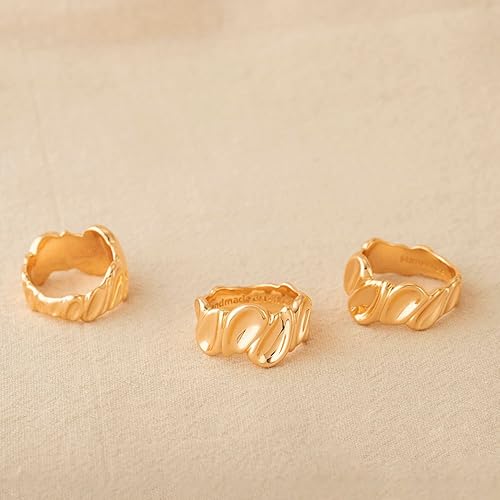 Miniatura 5 de Gold Concave Ring for Women Twisted 14K Gold Plated Minimalist Stack Chunky Band Finger Jewelry Size 10