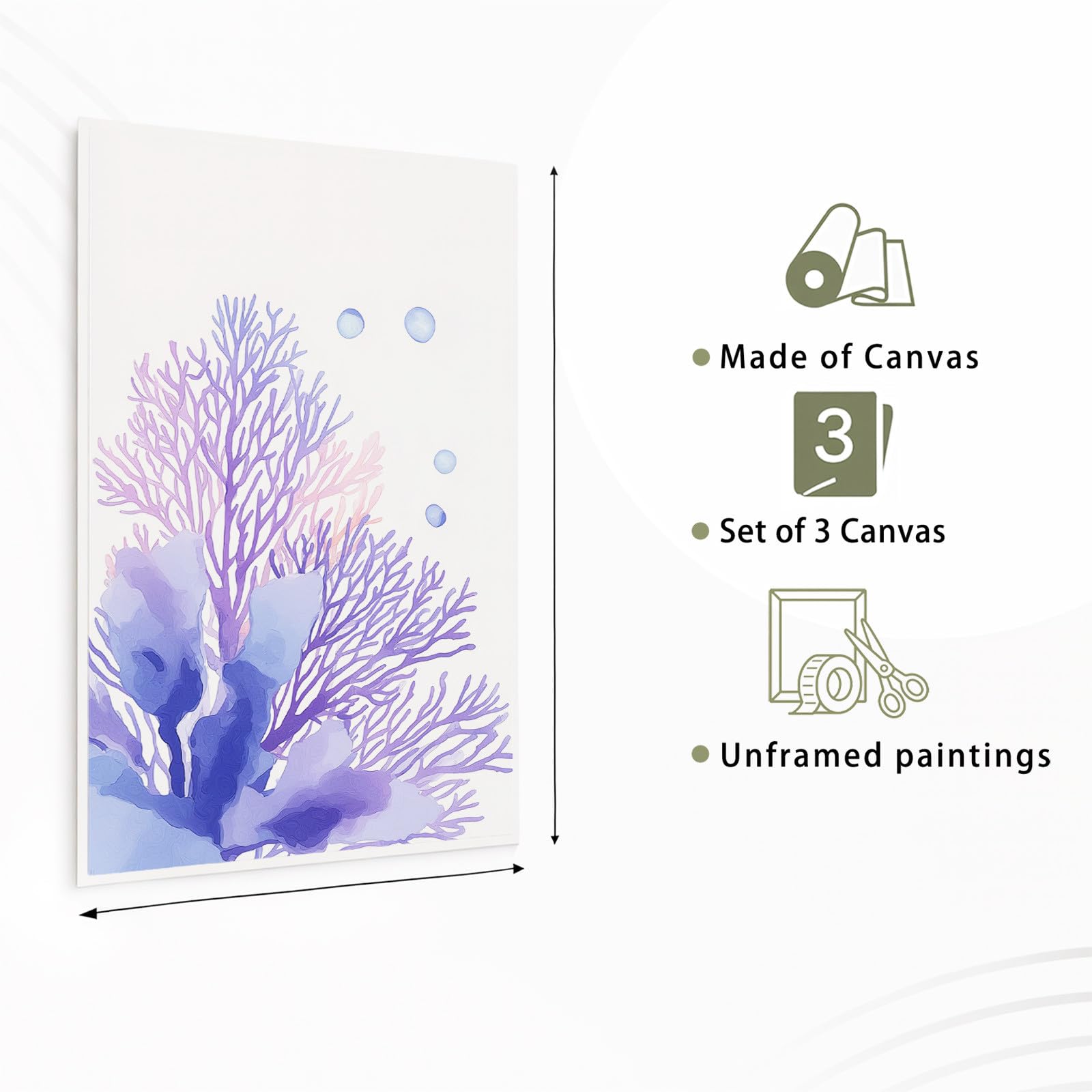 Générique 3 Plakat Dekoracja Ścienna Akwarela Ocean, Duży Plakat Ścienny Minimalistyczny Świeże Świeże Zwierzę Koral Meduza Pokojowe Obrazy Na Korytarz Bankiety Kuchnia, 40 x 50 cm