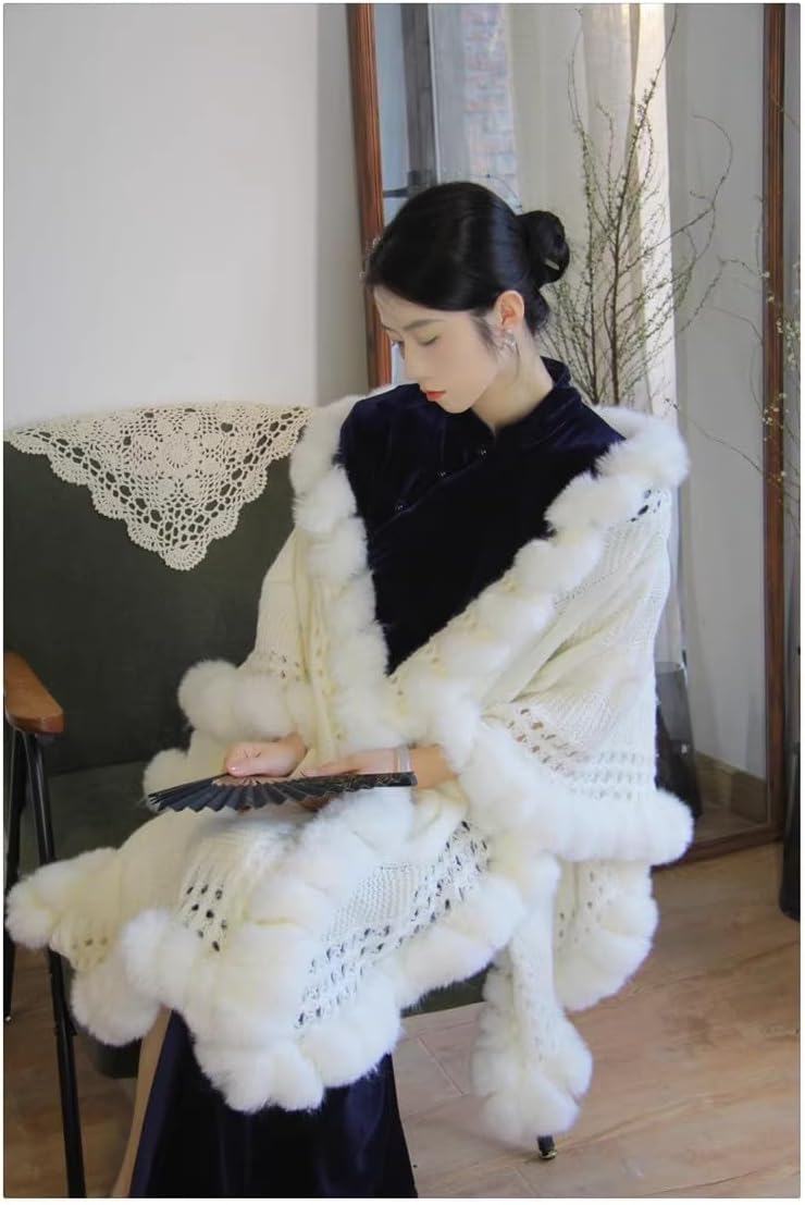 Datangep Women Fashion Knitted Coat Faux Fur Wraps Shawls Stoles Cape for Prom Party dress Outwear Cloak