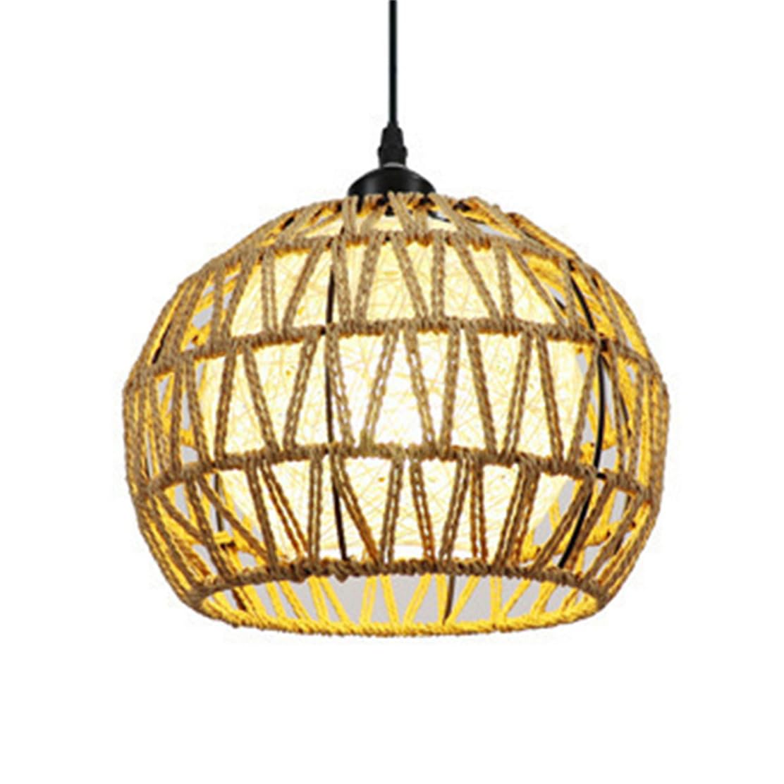CWVYKNP Japanese Hemp Rope Weaving Pendant Light Fixtures Rattan Globe Light Rustic Dome Hanging Lighting for Kitchen Island, Bedroom Bar Hallway Foyer 1-Light (Bulb Not Included)