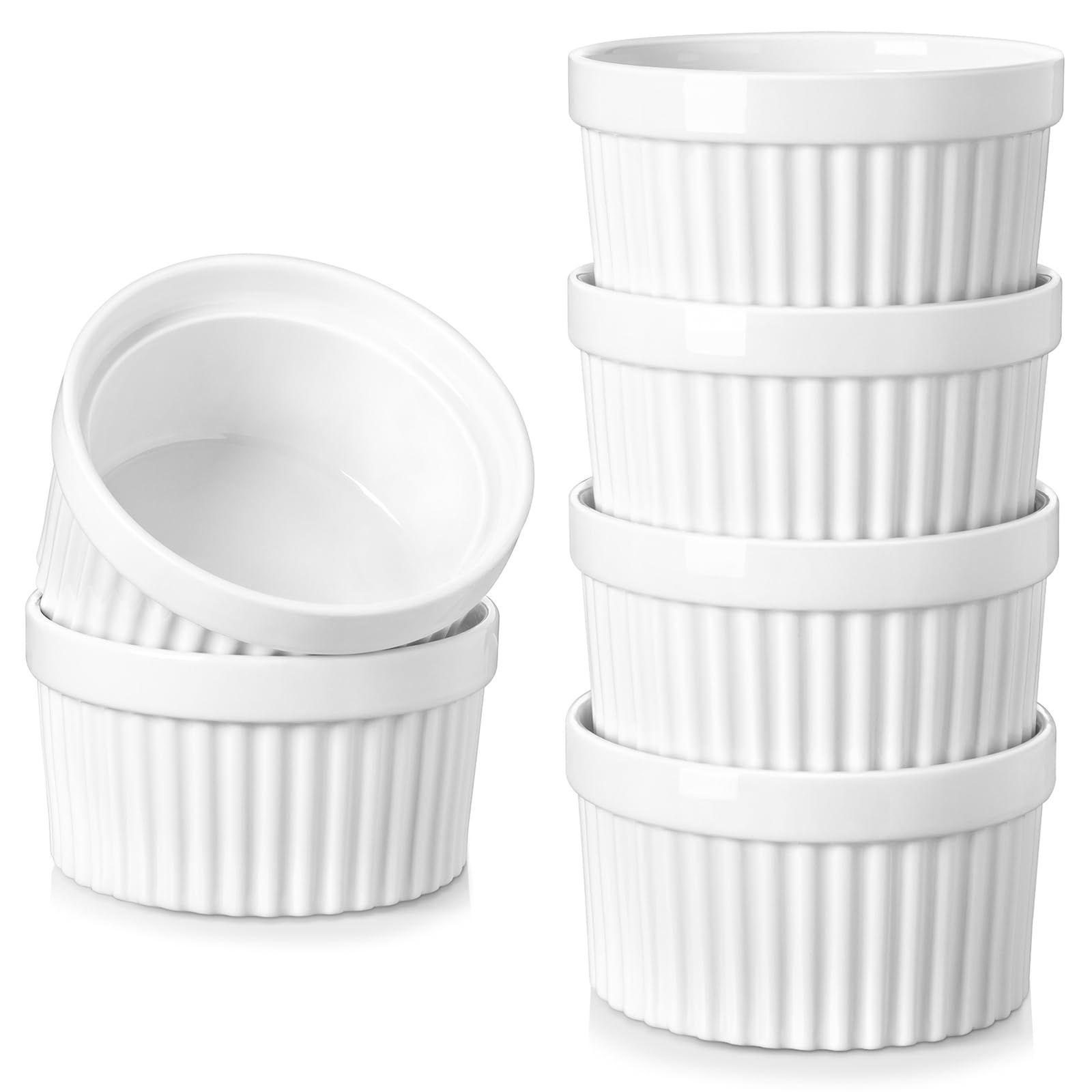 vancasso REMAKINS Pirottini per Soufflé Set, 6 X 380 ml Stampi per Soufflé, Mini Ciotole in Porcellana per Creme Brulè, Set da Stampi a Prova di Forno per Crema Pasticcera, Budino, Ø 11.5cm, Bianco