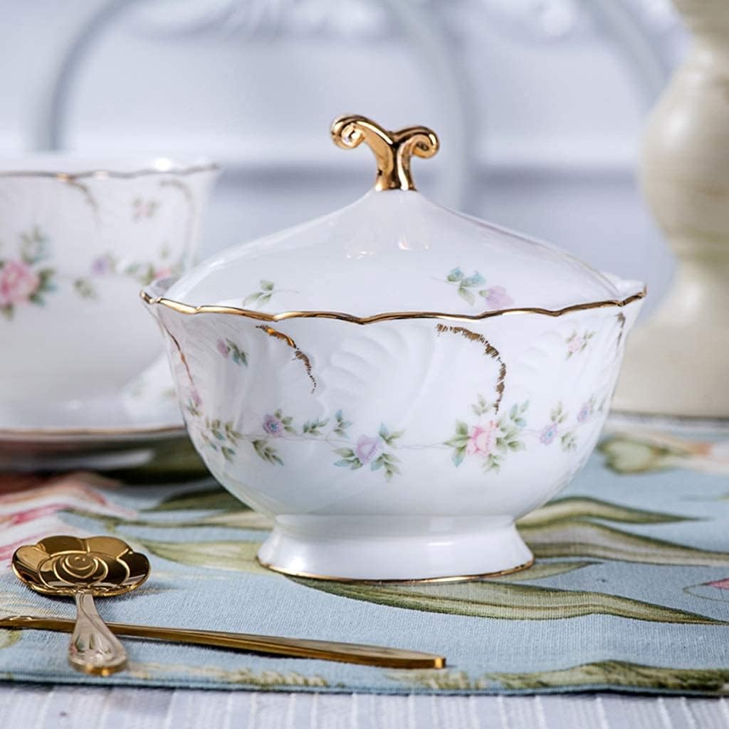 European High-Grade Bone China Sugar Bowl Household Ceramic Sugar Storage Jar with Lid, size