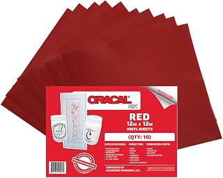 (10) 12" x 12" Sheets - Oracal 651 Red Adhesive Craft Vinyl for Cricut, Silhouette, Cameo, Craft Cutters, Printers, and Decals - Gloss Finish - Outdoor and Permanent