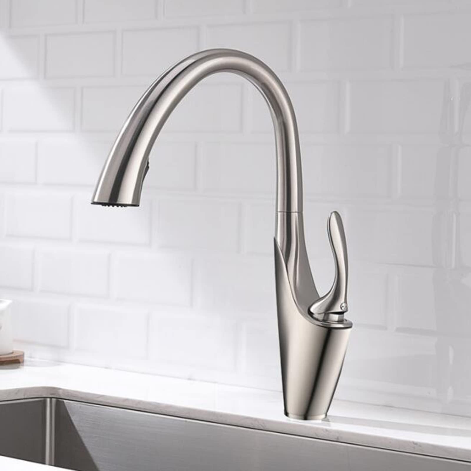 ZYCHSJXA Pull Out Kitchen Faucet Brass Hot and Cold Water Dual Mode Rotating Function Sink Faucet-Black(Color:Nero)
