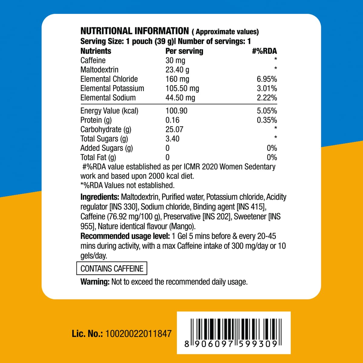 Fast&Up Energy Gel- Mango Passion flavour (Caffeinated) - Pack of 6 Gel Sachets, 39g per sachet- For Instant energy boost, Improved endurance and performance - Image 5 thumbnail