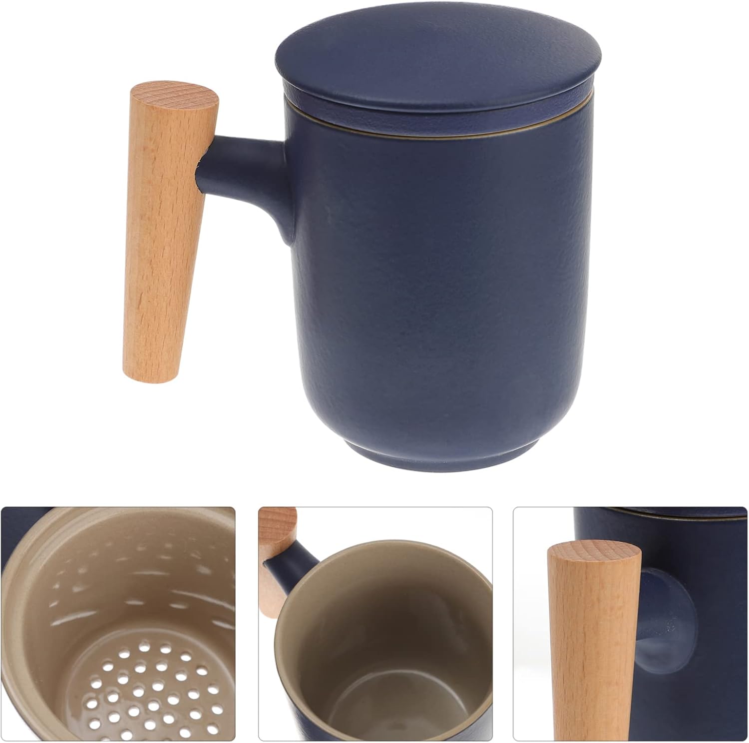 SOLUSTRE 1Set Tea Cup with Double Tea Infuser Water Separation Design Wooden Handle for Home and Office Use present for Tea Lovers