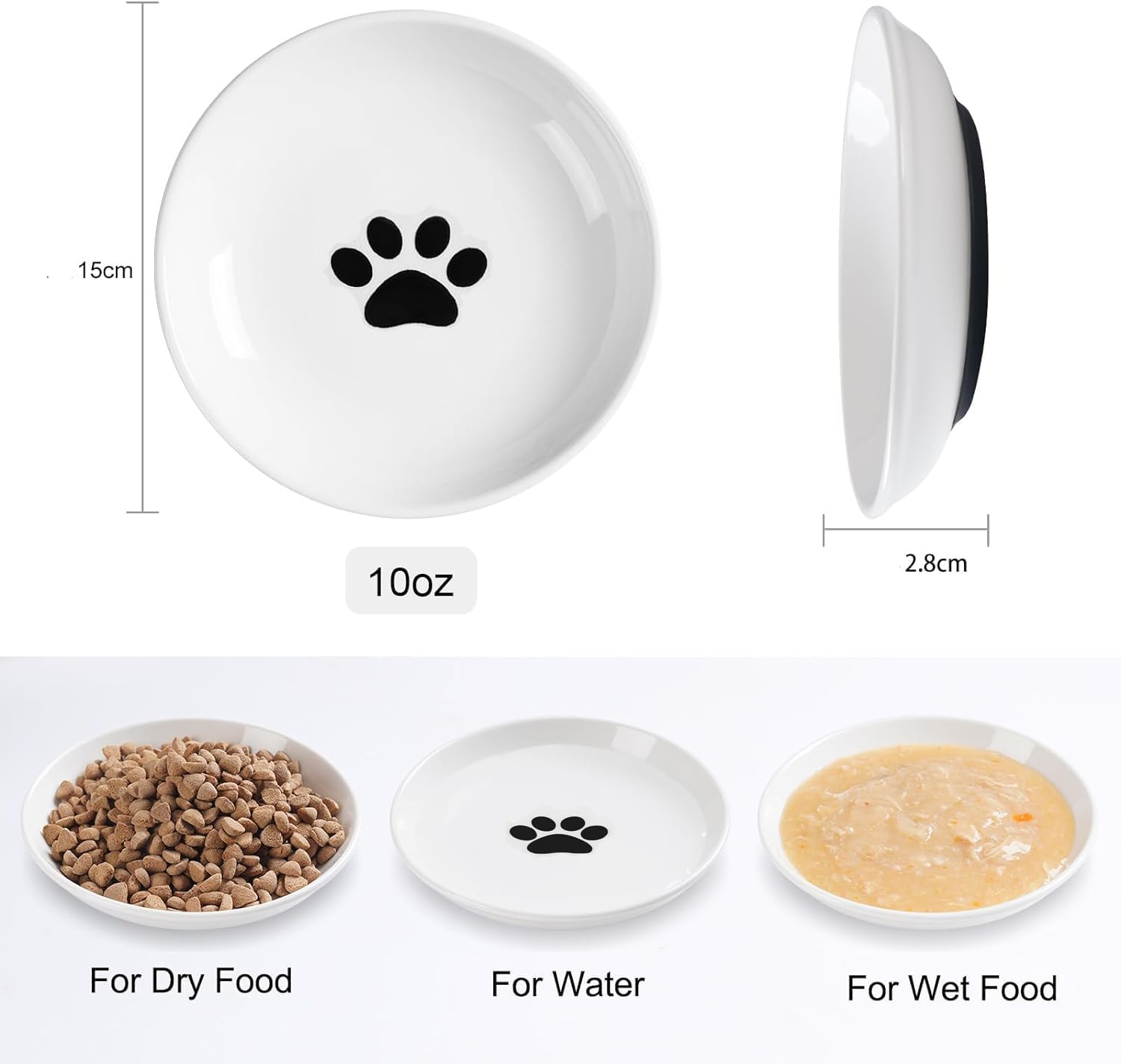 Auauraintt 3 pezzi Ciotole per gatti in ceramica, con base in gomma antiscivolo, Ciotola Piatta Gatti per Alleviare l'affaticamento Dei Baffi, per gatti e piccoli animali