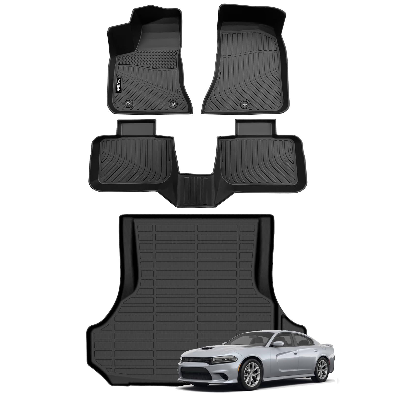 Wailtnb-Floor Mats & Cargo Mat Custom Fit 2011-2023 Dodge Charger RWD All Weather Mats Waterproof Floor Liners Charger RWD Accessories Black