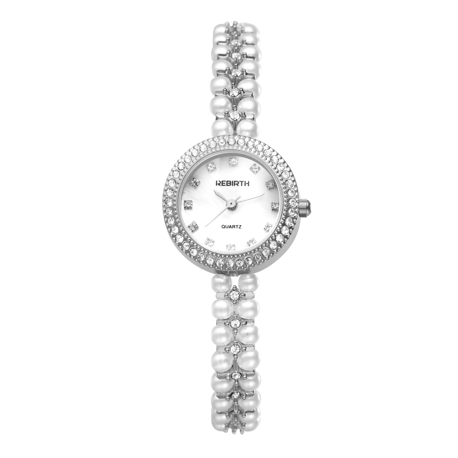 Avaner Uhren Damen Diamant Perlenarmband: Diamantarmbanduhr mit Volldiamantengehäuse Abnehmbares Armband Damenuhr Analog Quarz Uhr als Geschenk für Frauen