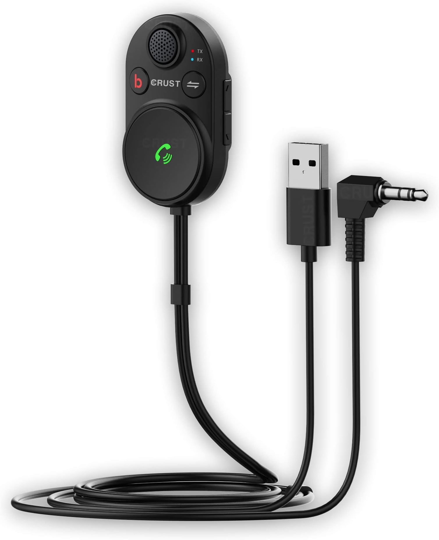CRUST CS40 Car Bluetooth Receiver, BT v5.3 Transmitter Receiver Device for Handsfree Calls, Music System; 3.5mm Aux Jack Adapter for Car,TV,PC & More; 10X Larger Mic, Bass Booster, Voice Assistant