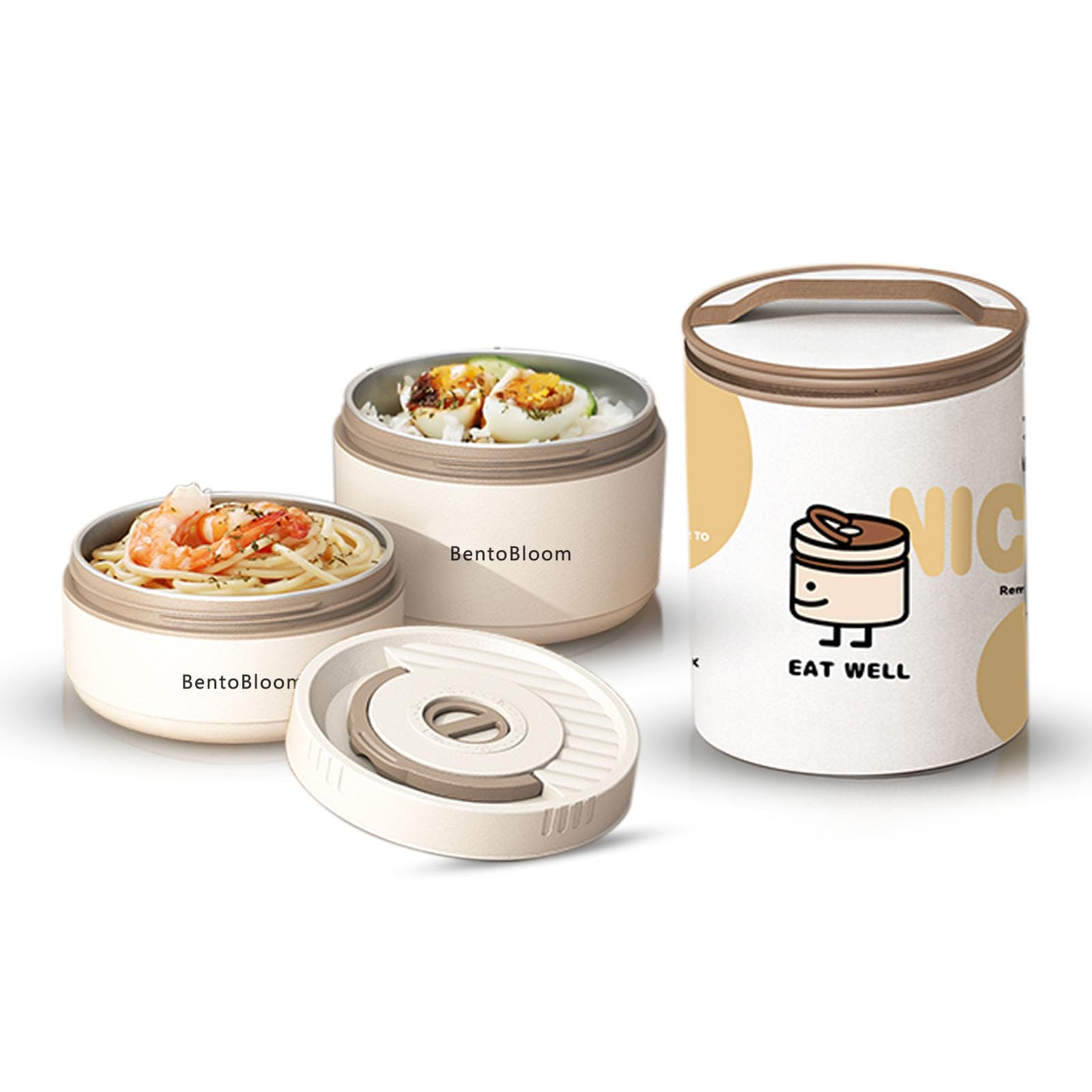 Bento Box Adult — Round Stackable Lunch Box for Women (450ml & 600ml) with Insulated Carr…