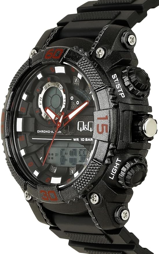 Side view of Q&Q Ana-Digi Analog-Digital Men's Watch GW87J011Y showing buttons