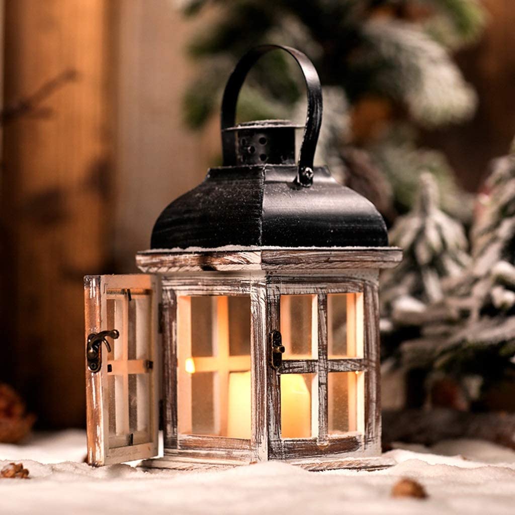 Drewniany szklany świecznik Nordic Retro szary wiatr lampa kolacja przy świecach oświetlenie ogrodu domowego (kolor: szary, rozmiar: 11,5 x 22 cm) (kolor: Grigio, rozmiar