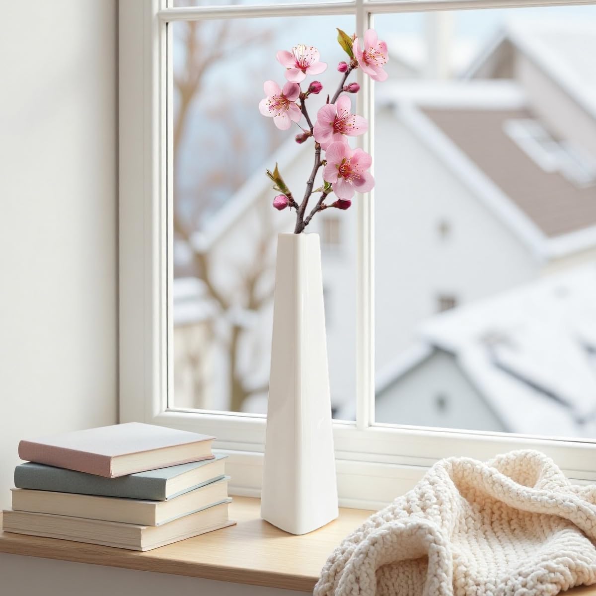 White Ceramic Bud Vase Tall Conic Flower Single Stem Vase Triangle Vase Home Decorative Floral Centerpiece for Wedding and Office - Image 7