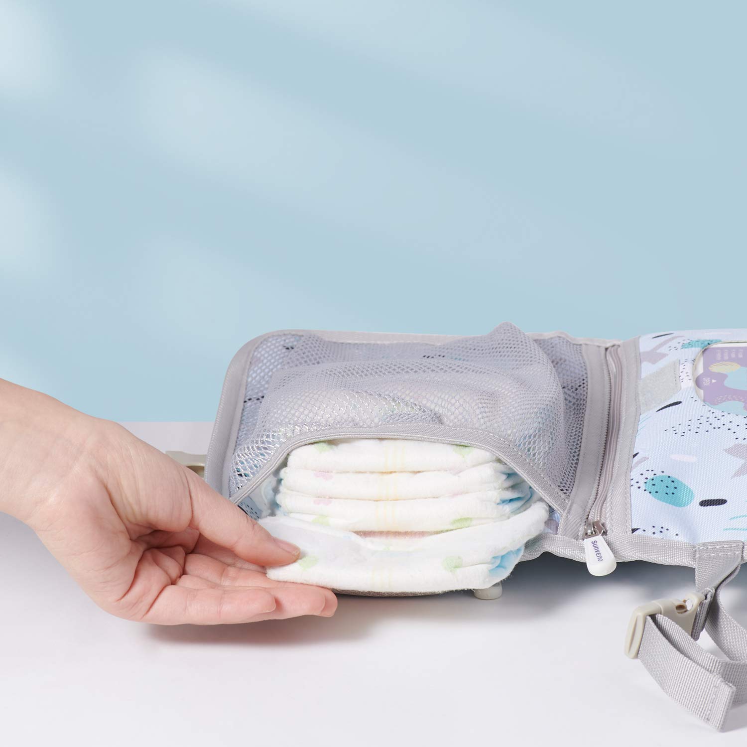 SUNVENO Baby Portable Changing Pad Waterproof Travel Changing Station Perfect for Baby Shower Gifts, Blue
