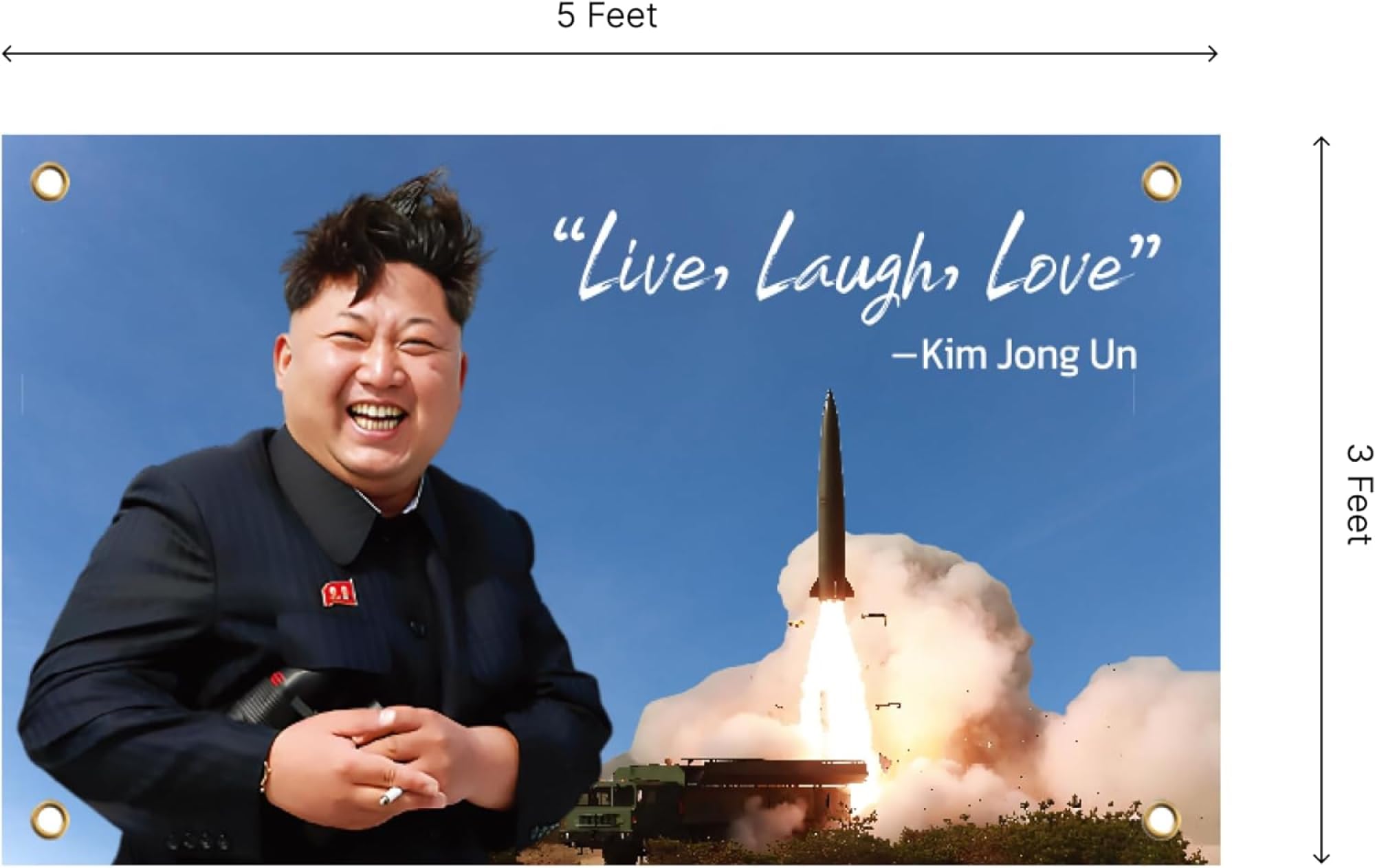 LUIVU 3x5 Feet Lightweight Polyester Flag, Live Love Laugh Kim Jong with Four Brass Grommets, Funny - Image 3