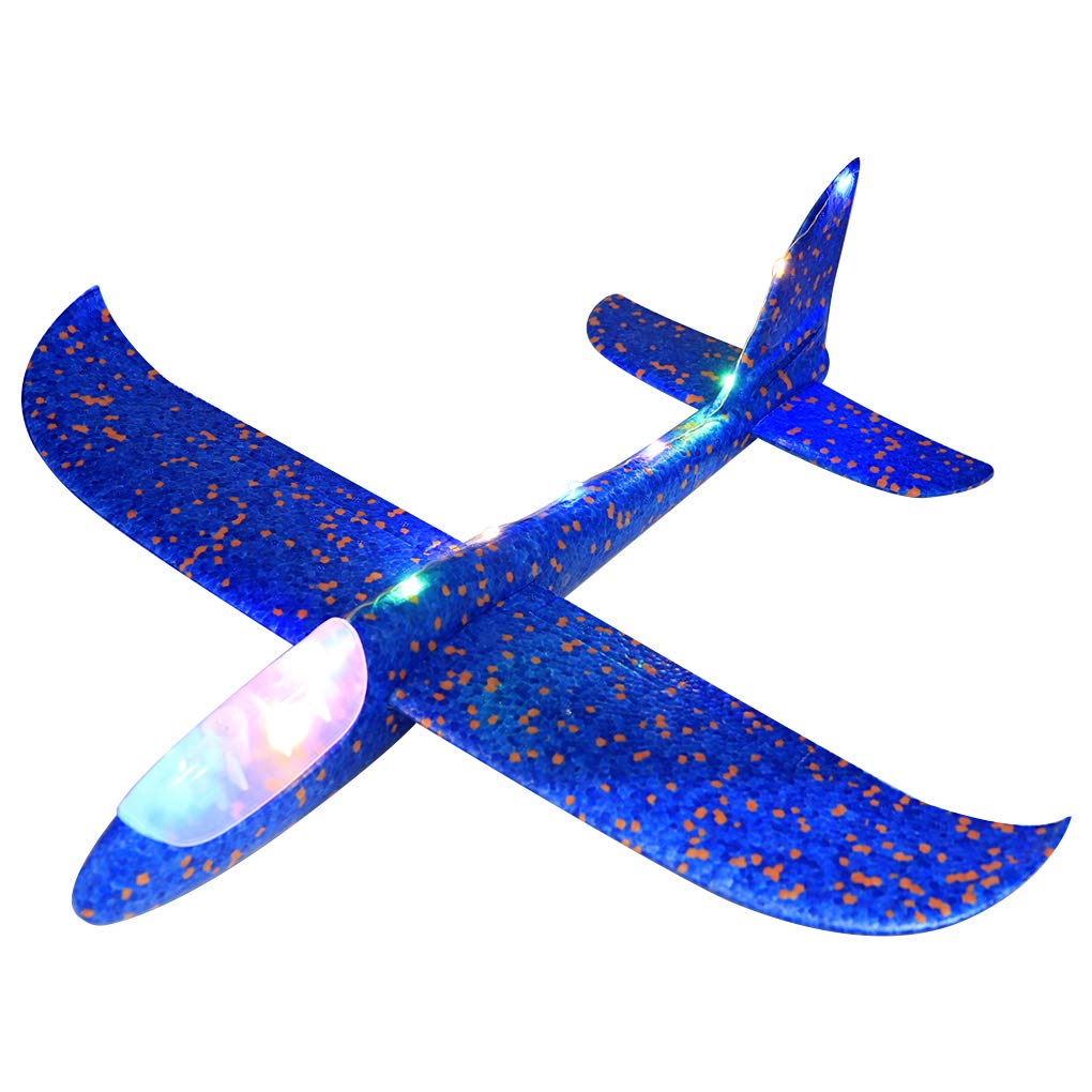 Throwing Airplane Children Toy Gliding Aircraft Broken-Resistant Foam Model Night Light Broken-Resistant Foam Plane, Blue
