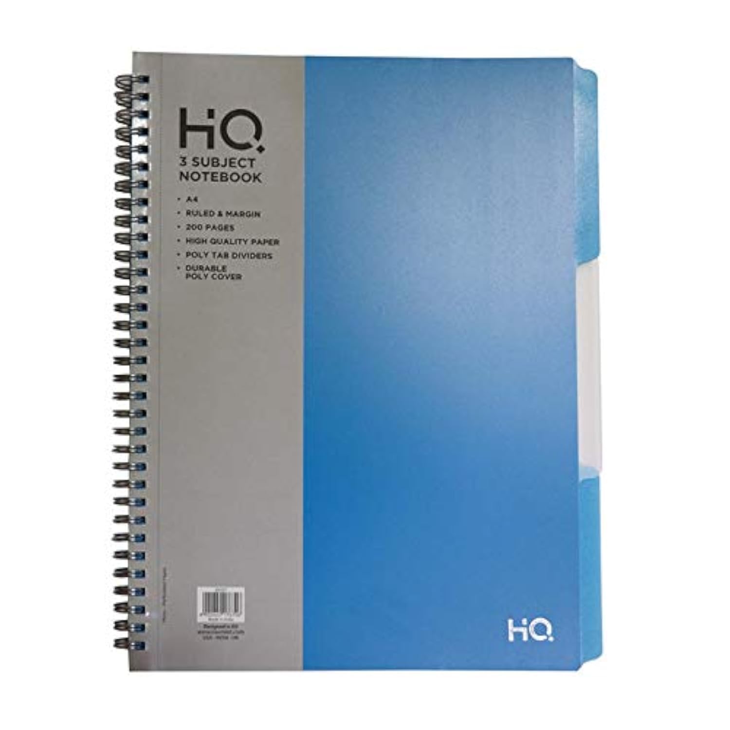 Navneet A4 HQ Poly 3-Subject Notebook – 100 Sheets, Blue, Silver Foiled Logo, Durable Spiral Notebook for School, College & Office Use