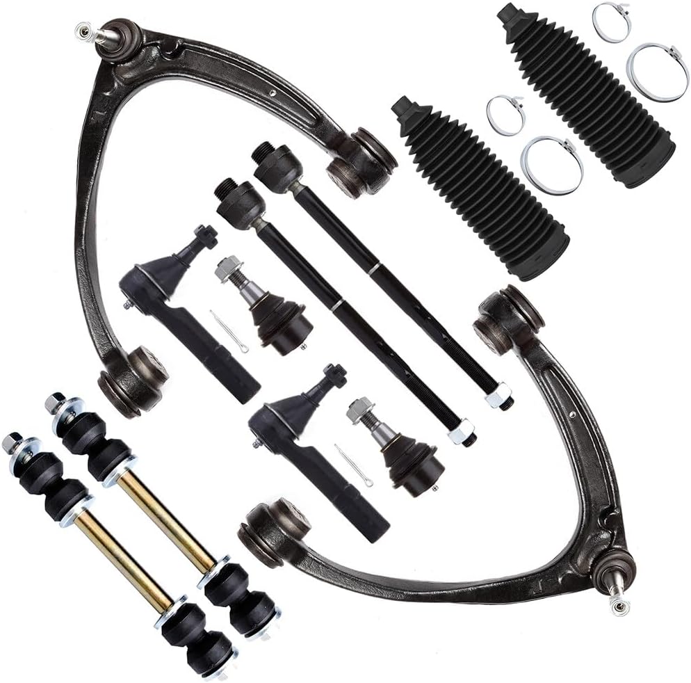 SCITOO 12pcs Front Suspension Kit Upper Control Arm Ball Joint fit for Chevy Silverado 1500 Tahoe Suburban 1500 Avalanche for GMC Sierra 1500 Yukon 1500 for Cadillac Escalade w/Tie Rod Boot Sway Bar