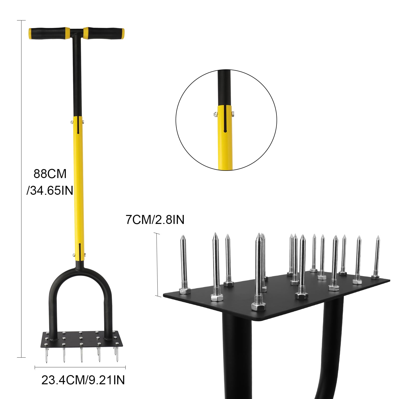 Rasenbelüfter Spike,Manuelle Rasenbelüfter mit 15 Eisen Spikes,Langstielige Boden Aerifiziergabel,Metall Rasen Aerifizieren Garten Werkzeug für Rasenpflege