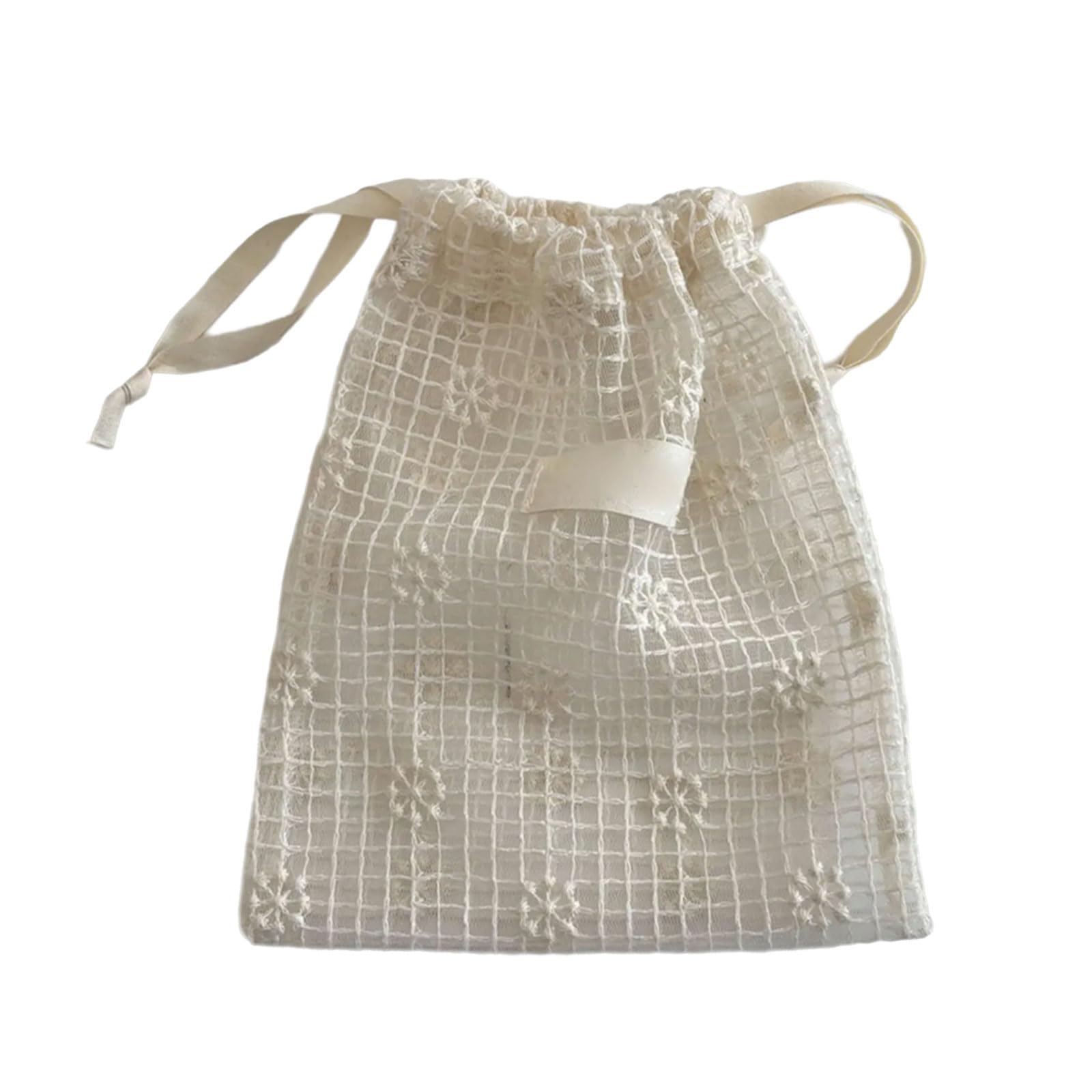Tsophreniq Meshes Storage Bag with Lace Embroidery and Daisies Design for Travel Organizers Portable Drawstring Cosmetic Pouches Daisies Embroidery Storage Pouches