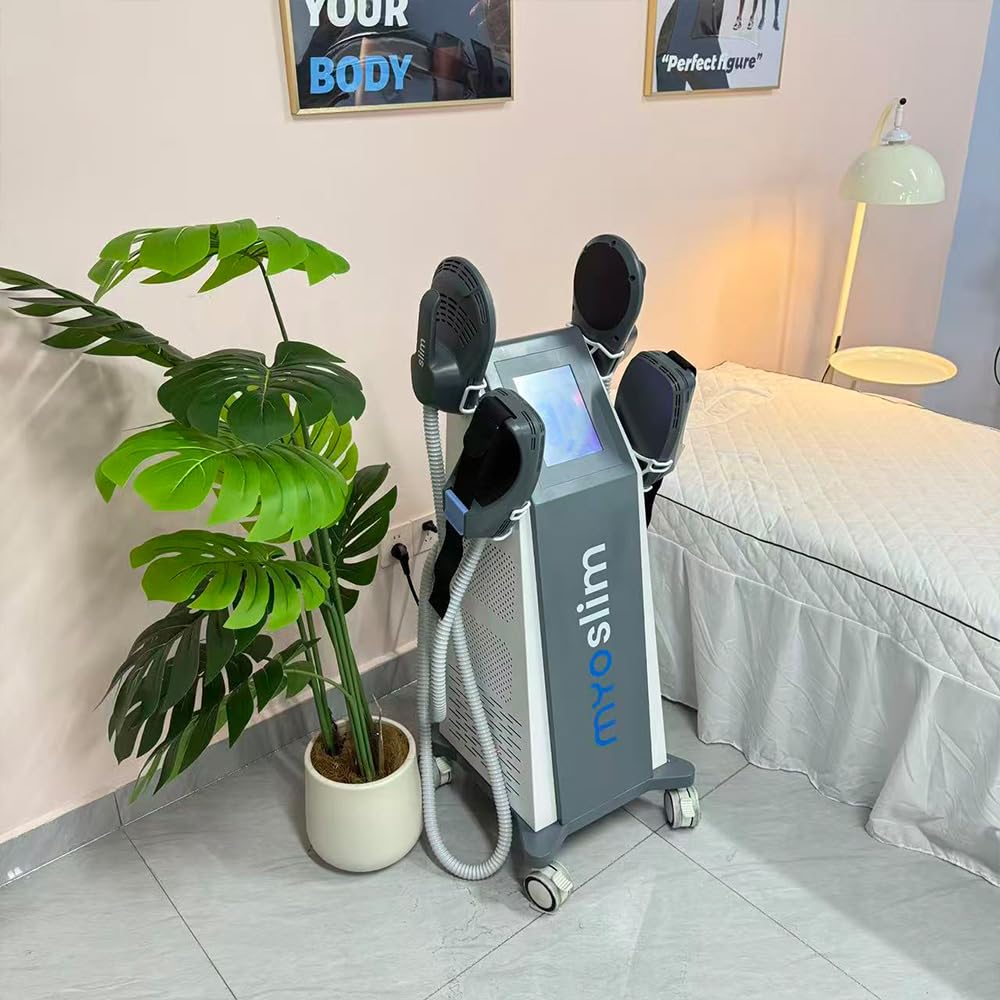 EMS Gerät zur Fettreduktion & Körperformung, Professioneller Muskelstimulator für Bauch, Gesäß, Beine & Arme, Mit 4 Griffen, Geeignet für Schönheitssalon & Heimgebrauch, Farbe Grau