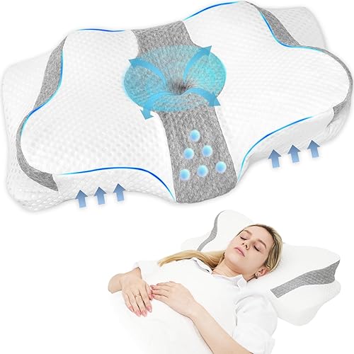 Miniatura 1 de Almohada cervical para aliviar el dolor de cuello, almohadas de contorno de espuma viscoelástica para dormir de lado y espalda, almohada ortopédica