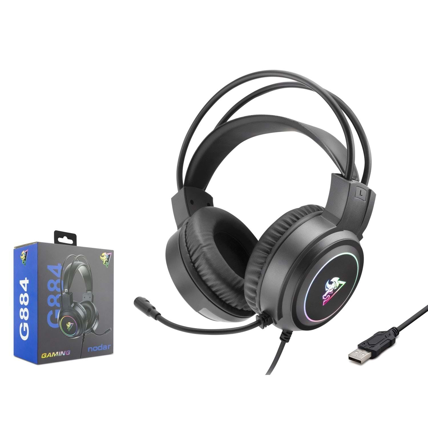 Hadron Cuffie G884 RGB LED 2M Cavo USB con Microfono Nero