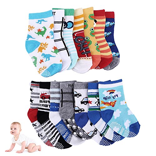 FlowersSea 14 Pares Calcetines Antideslizante para Niños de Algodón Unisex Calcetínes para Bebés 2-3 Años