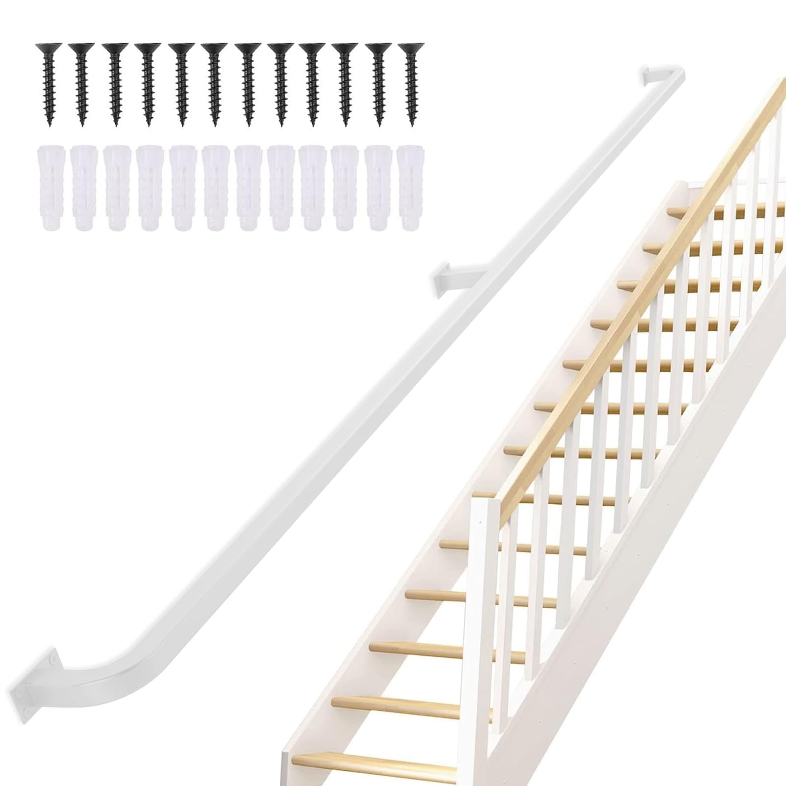 LWJSOCP Stair Railing Handrail - 17FT Adjustable White Banister for Indoor/Outdoor Staircase Safety Wall-Mounted Support in 1ft 3.3ft 6.6ft 7ft 10ft Lengths