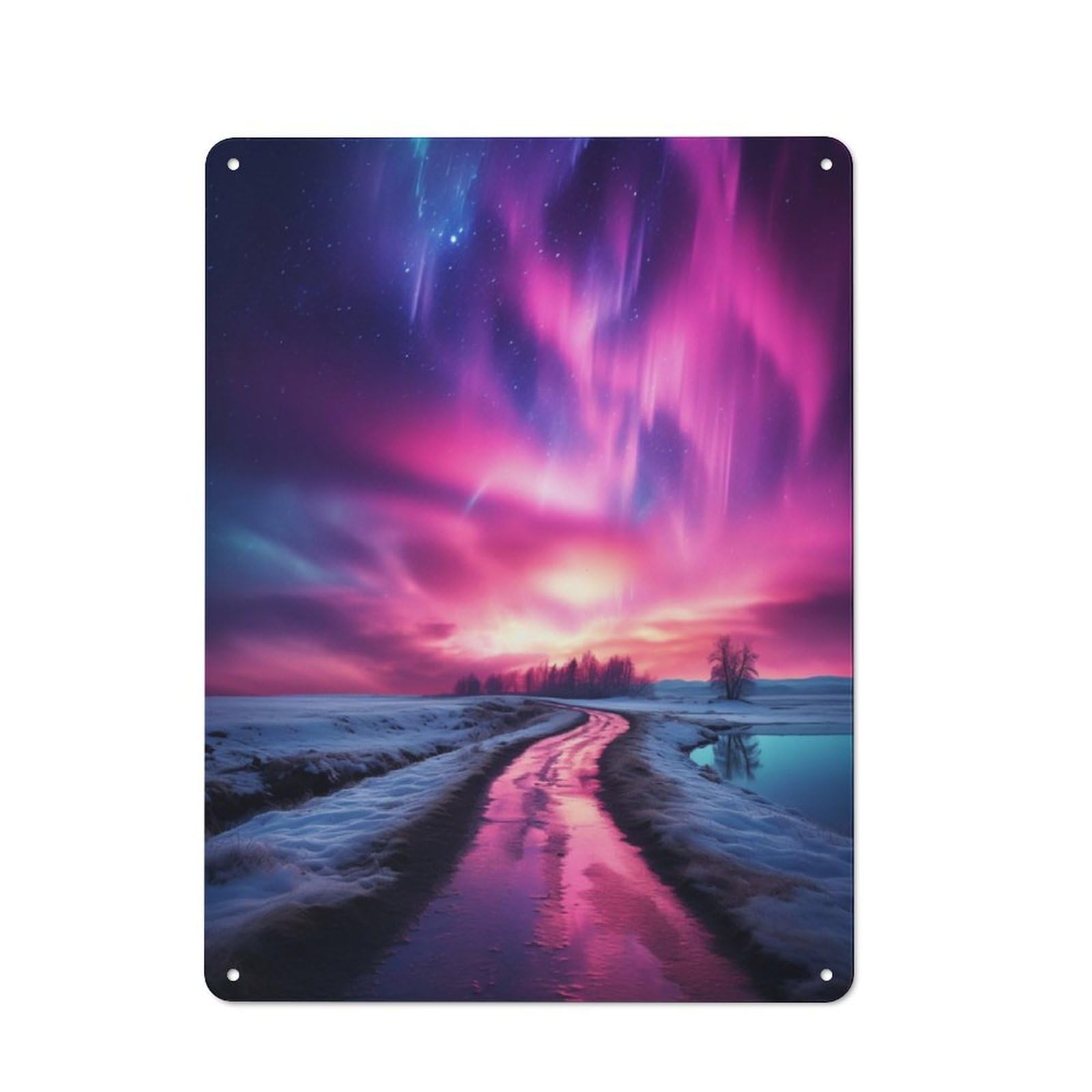 Junmoney Aurora Borealis And Road Retro-Style Metal Plaque 40X30cm For Kitchen Or Home Bar, Gift For Home Bar Enthusiasts During The Christmas Season