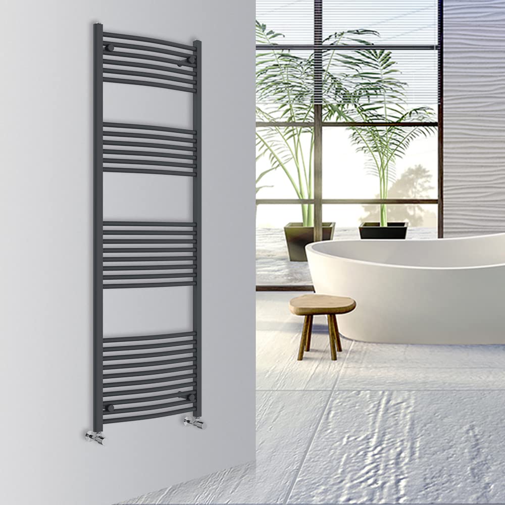 Warmehaus Anthracite Curved Bathroom Heated Towel Rail Warmer Radiator Central Heating 1800X600mm