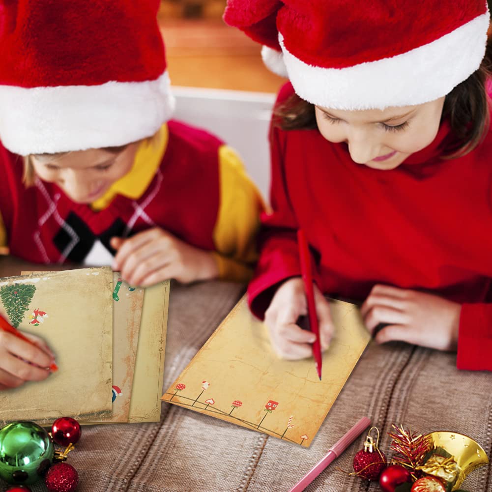 Papel De Carta Navideño + Sobres - 60 Hojas + 30 Sobres Kraft Vintage, Diseño Santa, árboles, Muñeco De Nieve, Ideal Para Manualidades Y Postales