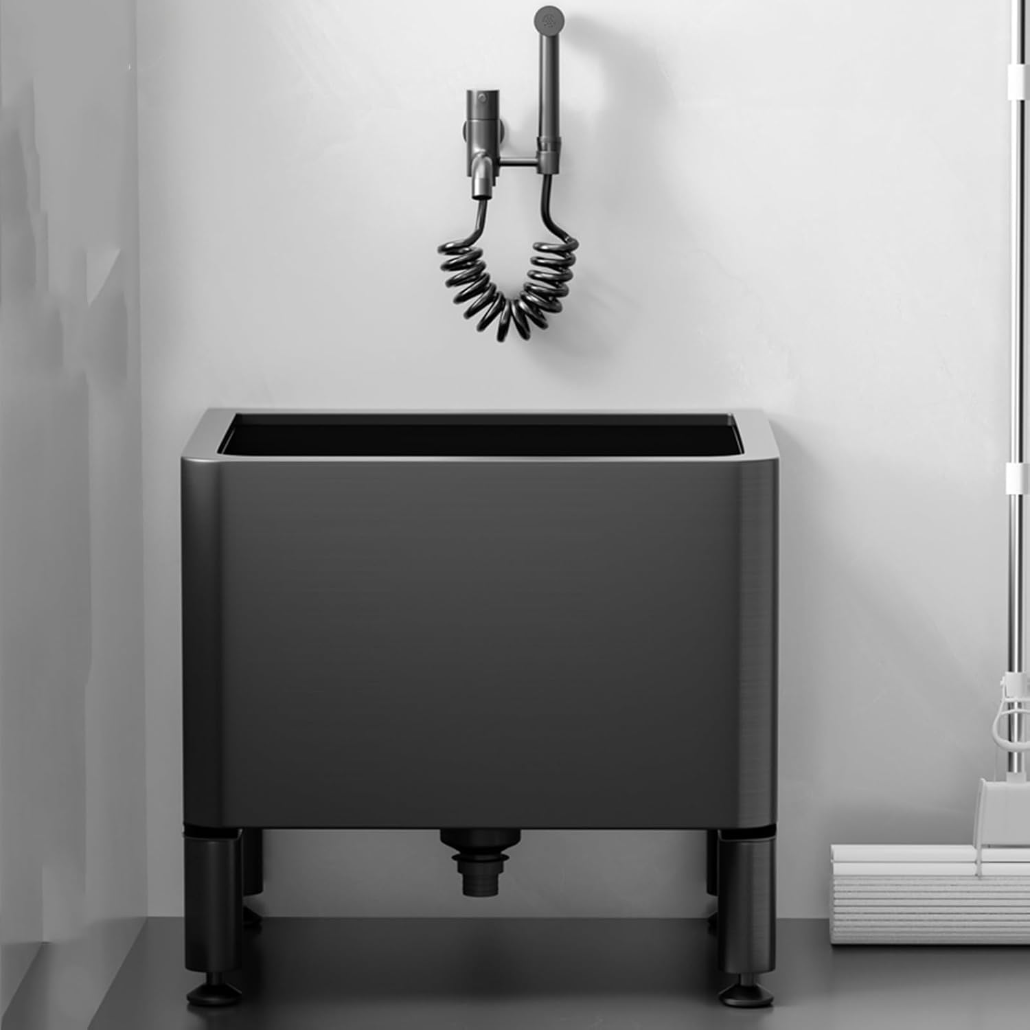 Stainless Steel Sink, Mop Service Basin, Utility Tub Mop Bucket, Commercial Mop Sink, Freestanding Wash Station for Kitchen Restaurant Garage Laundry Room(Black,A-50x38x46cm)