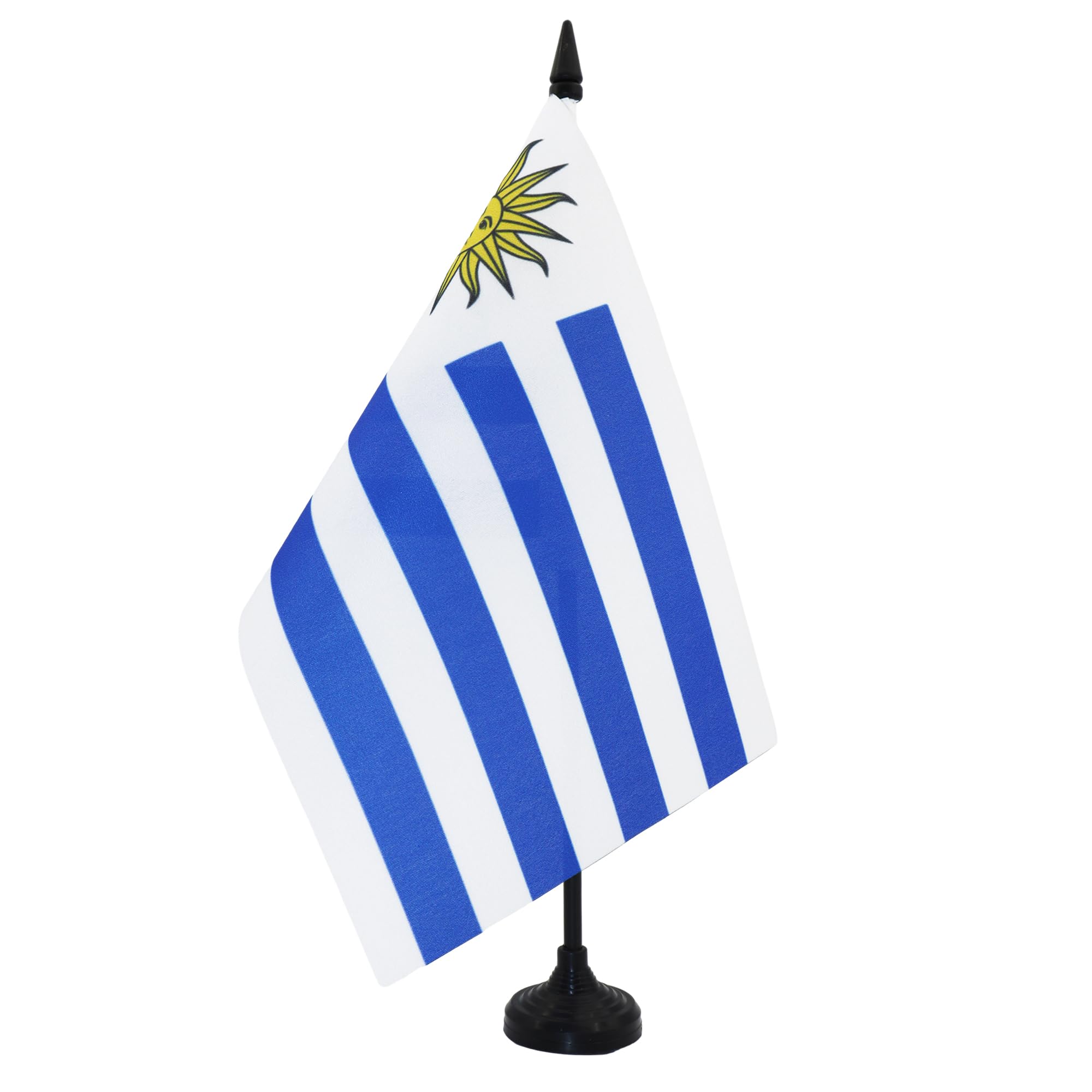 AZ FLAG Uruguay Table Flag 5'' x 8'' - Uruguayan Office Decoration 100% Polyester 21 x 14 cm - Mini Desk Flag with Pole and Black Plastic Base