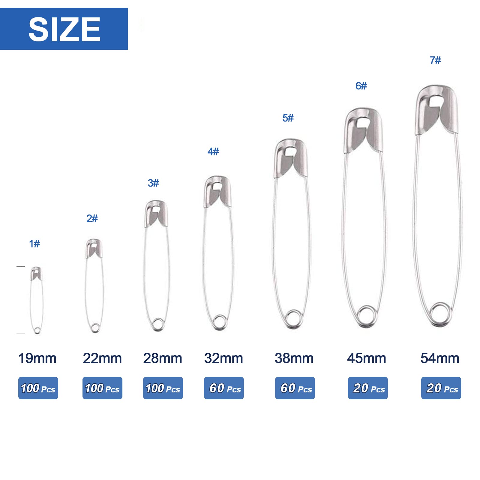 Redamancy 460 stuks veiligheidsspelden, 7 maten, zilver, duurzame veiligheidsspelden voor kleding, knutselen, naaien, zomen, handwerk, roestbestendig