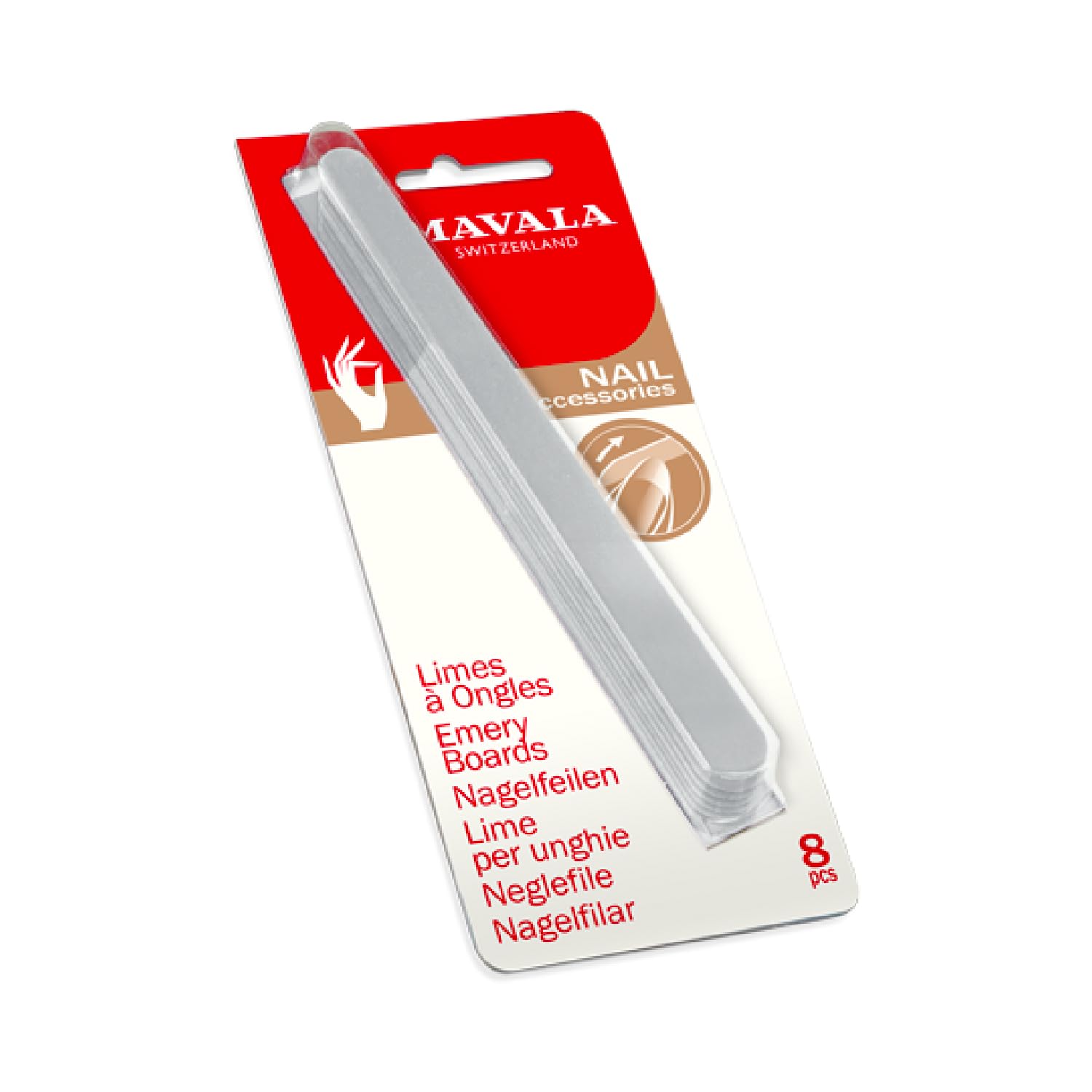 MAVALA - Limas de Uñas, Hechos de Madera, Para Uñas Frágiles con Tendencia a Abrirse, con 2 Tamaños de Partículas de Limado, Colores Surtidos, 8 Unidades