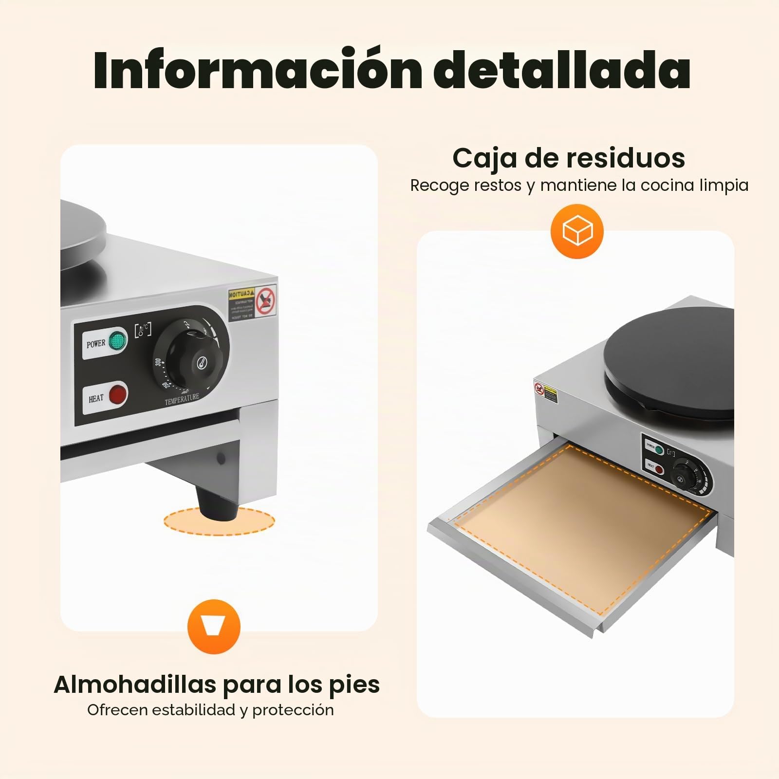 Máquina eléctrica para crepes, 3000 W, profesional, antiadherente, con esparcidor de madera, sartén eléctrica para crepes para cocinas, restaurantes, cantinas, temperatura 50-300 ℃