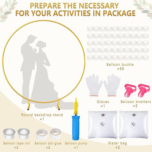 Miniatura 3 de Soporte de fondo redondo de 7.2 pies, soporte de arco de boda de metal dorado, marco de fondo circular para bodas, fiestas de cumpleaños, baby shower