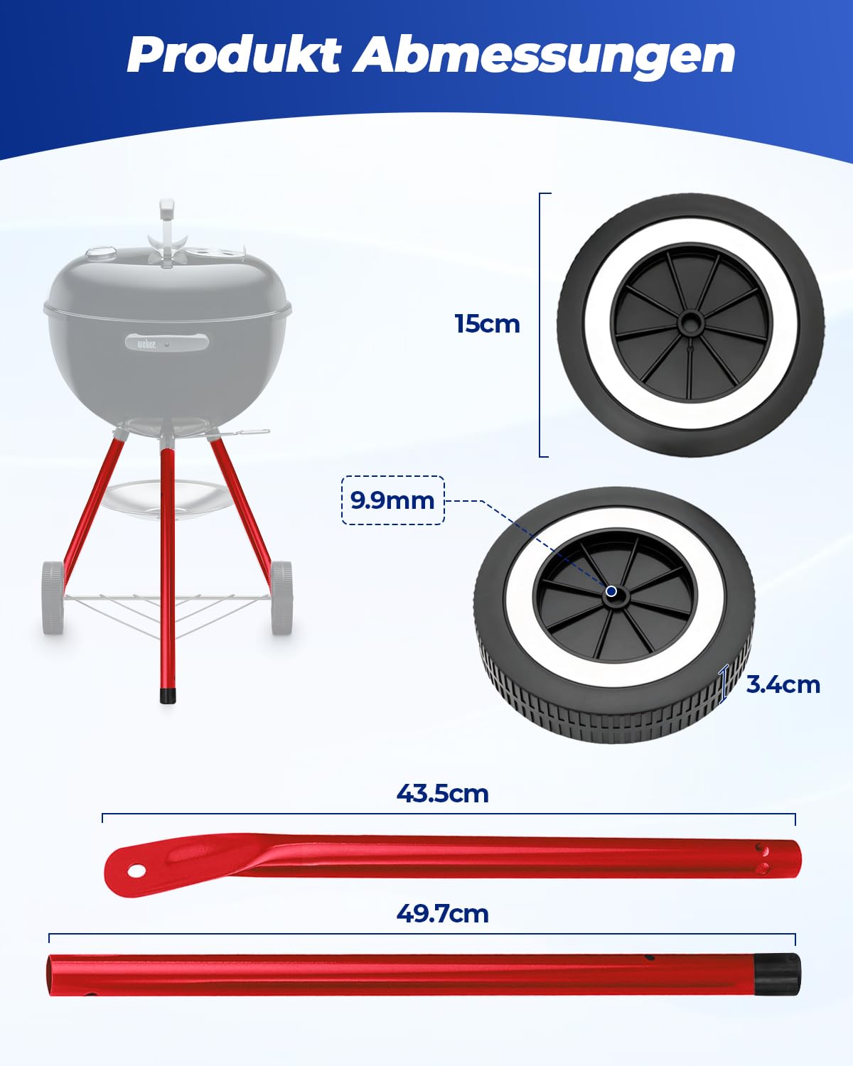 Gambe anteriori e ruote per barbecue Weber Kettle, gambe anteriori rosse