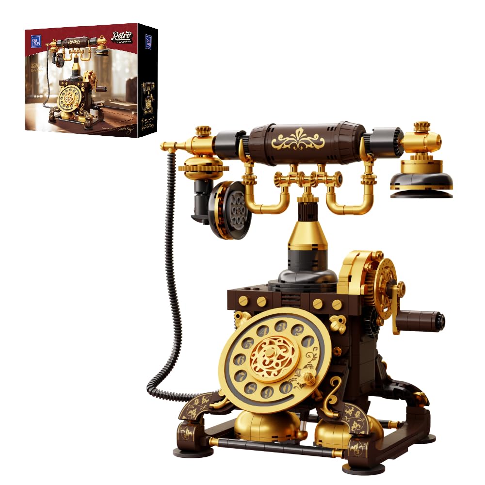 PAN TASY Set de Bloques de Construcción Teléfono Retro para Adultos, Kit DIY Vintage con Diseño Realista, Decoración Creativa para el Hogar, Regalo Ideal para Coleccionistas y Aficionados | Modelo de teléfono vintage con detalles realistas, decoración cre