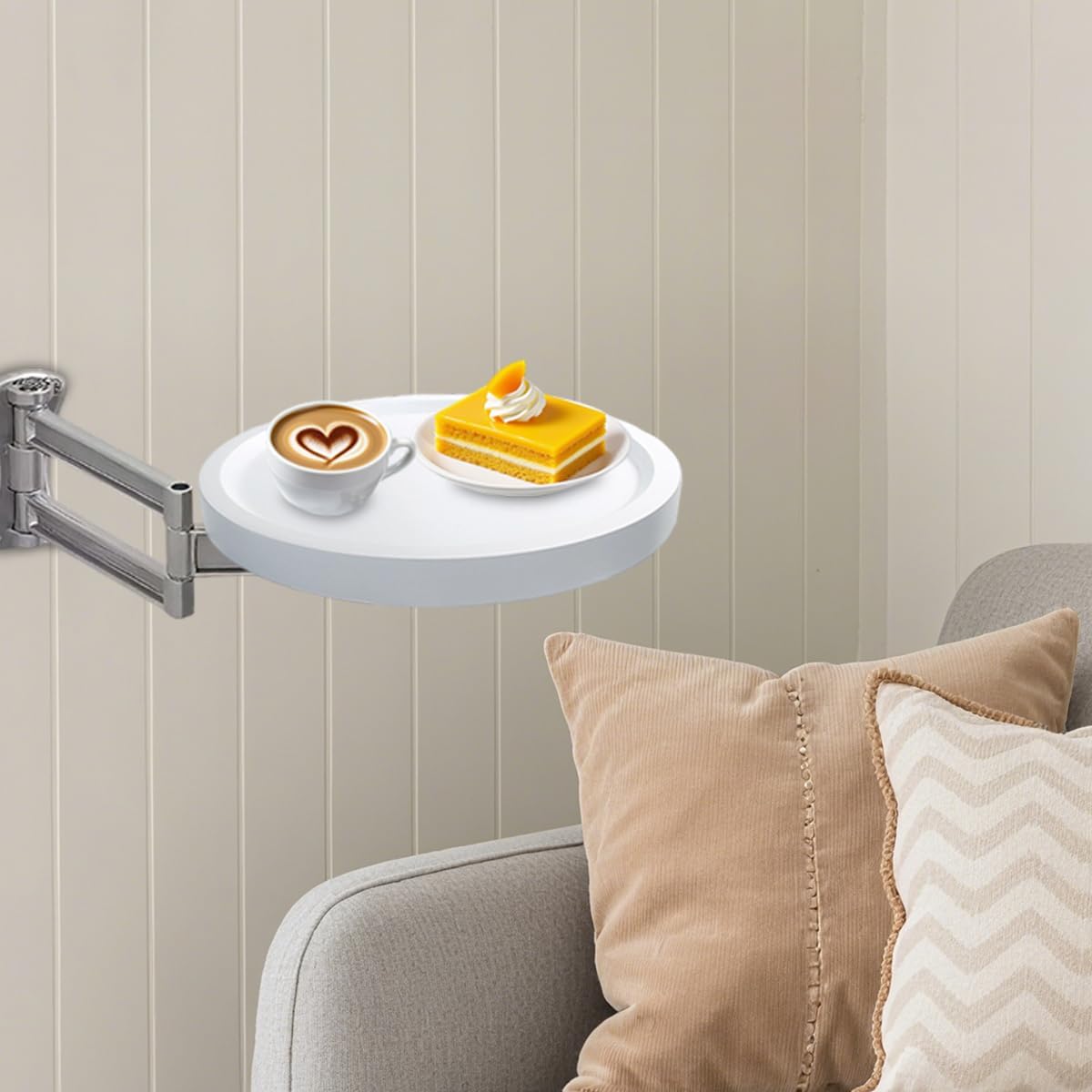 Comeon Wall Mounted Folding Nightstand, Night Stand Fold Down for Small Spaces Bedside Table Bed Side Tables Bedroom to Place Alarm Clock Electronic Devices Books (White)