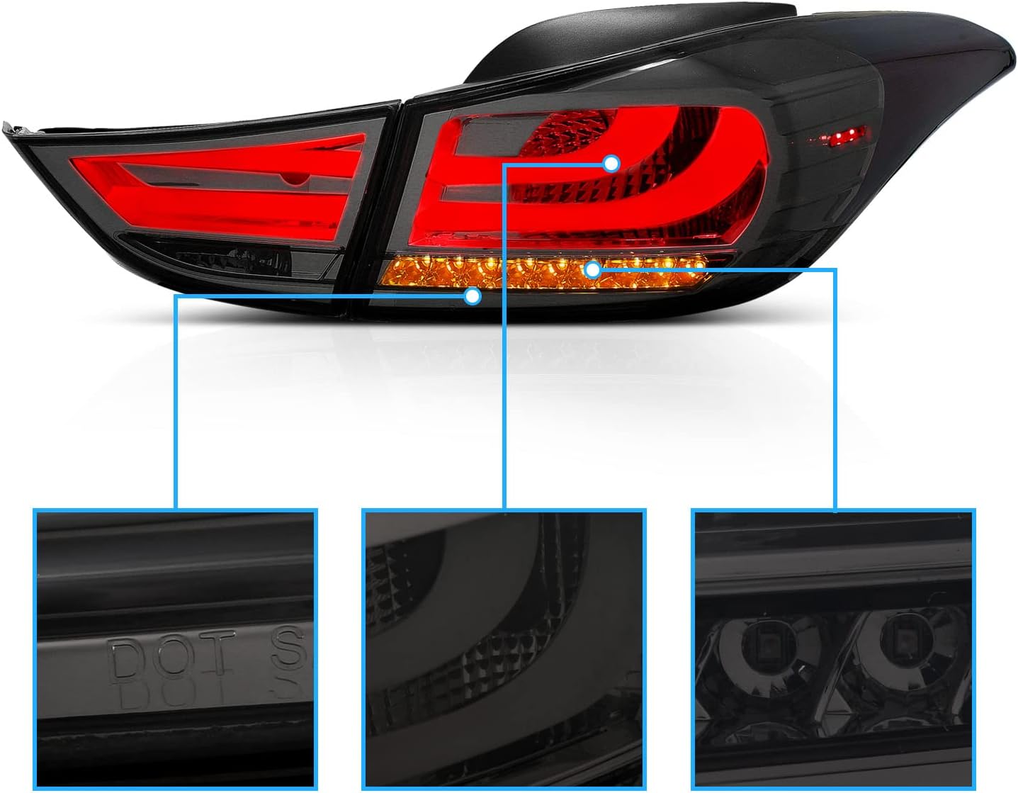 AmeriLite Smoke LED Bar Replacement Brake Tail lights Set For Hyundai Elantra (4 Pcs) - Passenger and Driver Side