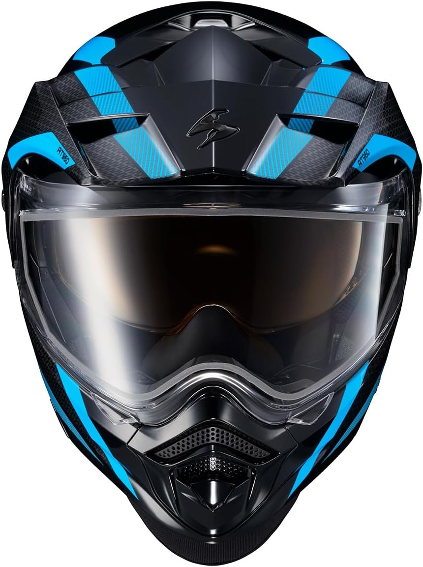 ScorpionEXO AT960 Cold Weather Adventure Snowmobile Modular Helmet Dual Pane Shield with Breath Box and Bluetooth Ready Speaker Pockets Hicks (Light Blue - Large)