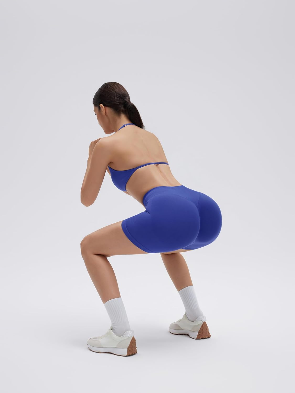 SUUKSESS Women 2 Piece Workout Sets Halter Neck Padded Sports Bra Seamless Hidden Scrunch Hip Lifting Biker Shorts - Image 4