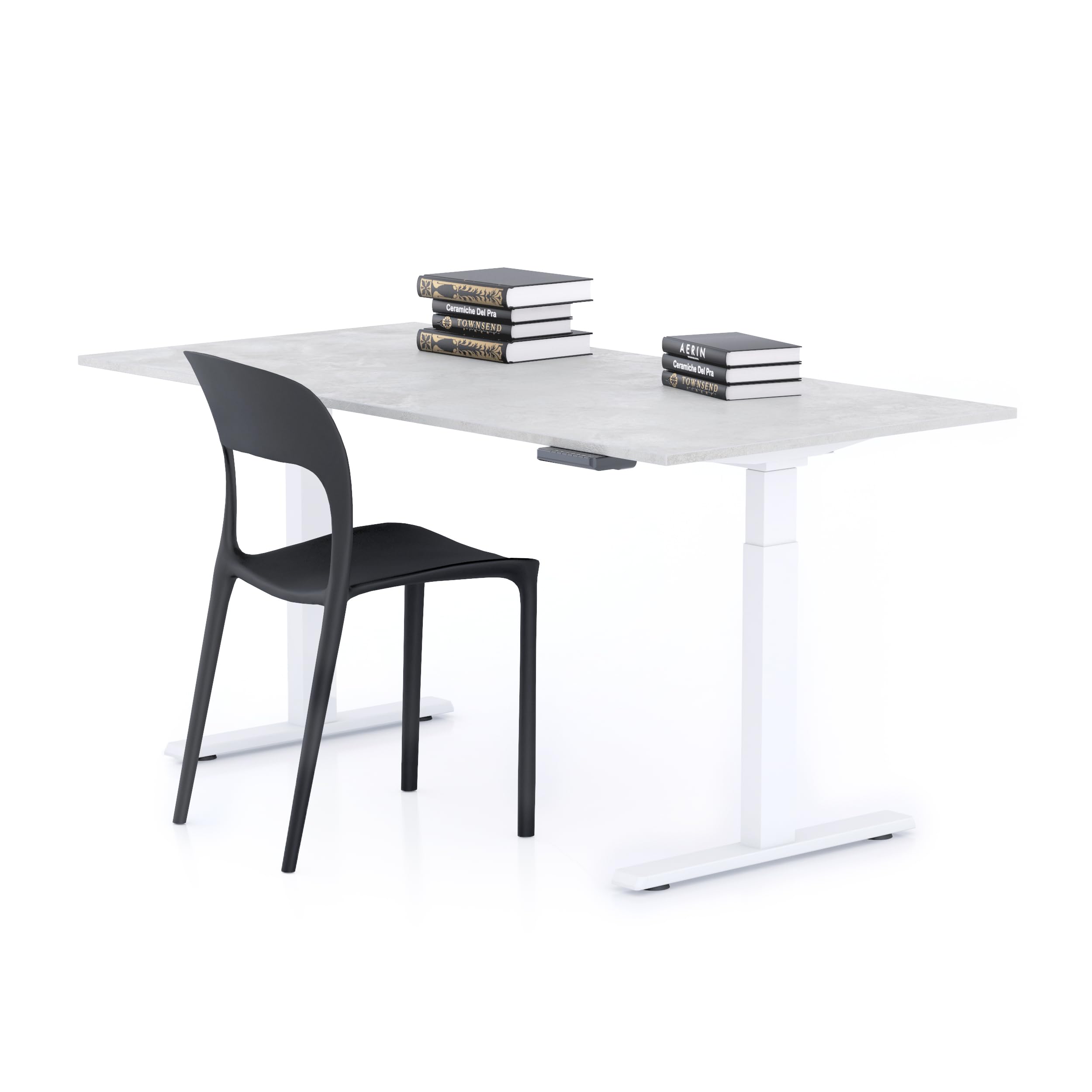 Mobili Fiver, Biurko regulowane Clara 160x80, Szary Beton z białymi nogami, Płyta laminowana/Aluminium/Stal, Nowoczesne biurko do biura