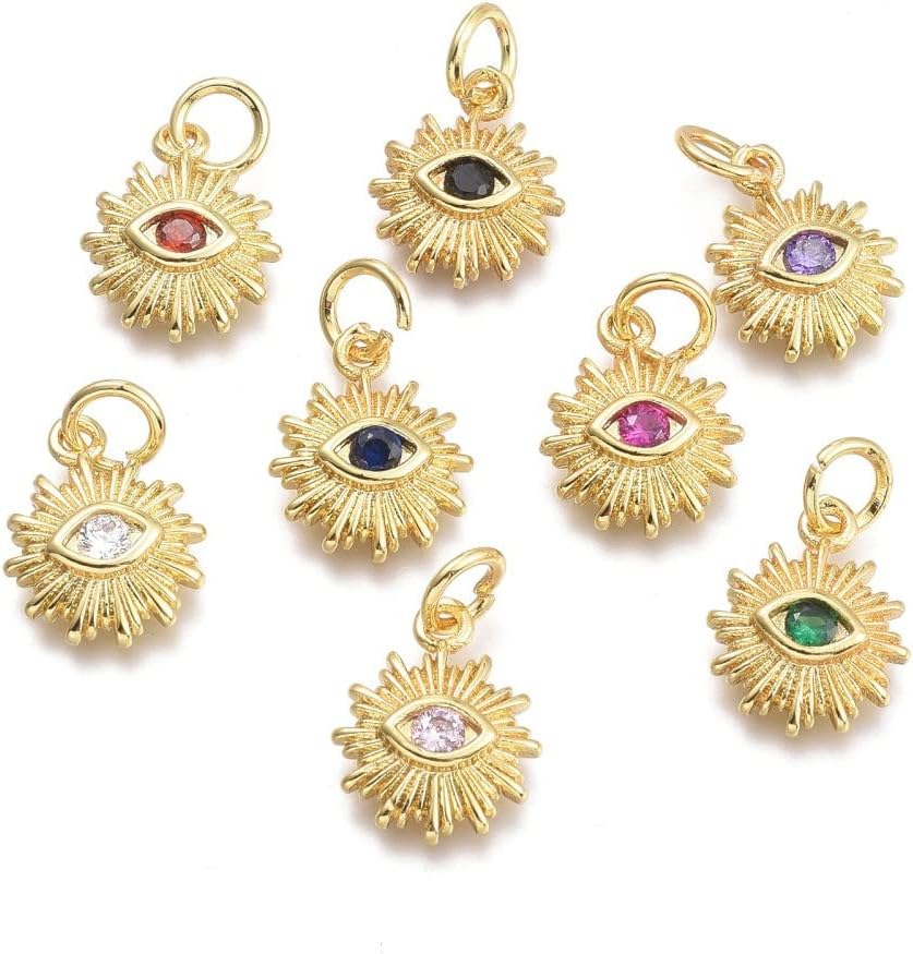 KitBeads 20pcs 18K Gold Plated Evil Eye Charms with Cubic Zirconia for Jewelry Making
