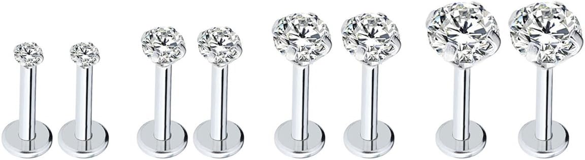 Injoy JewelryInjoy Jewelry 16G Stainless Steel 2-5mm CZ Lip Studs Labret Monroe Nose Tragus Helix Ear Piercing Jewelry