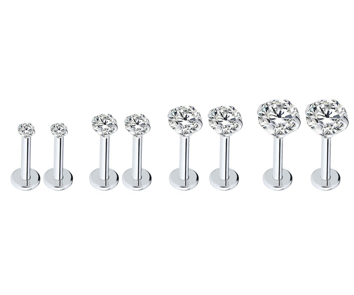 Injoy JewelryInjoy Jewelry 16G Stainless Steel 2-5mm CZ Lip Studs Labret Monroe Nose Tragus Helix Ear Piercing Jewelry